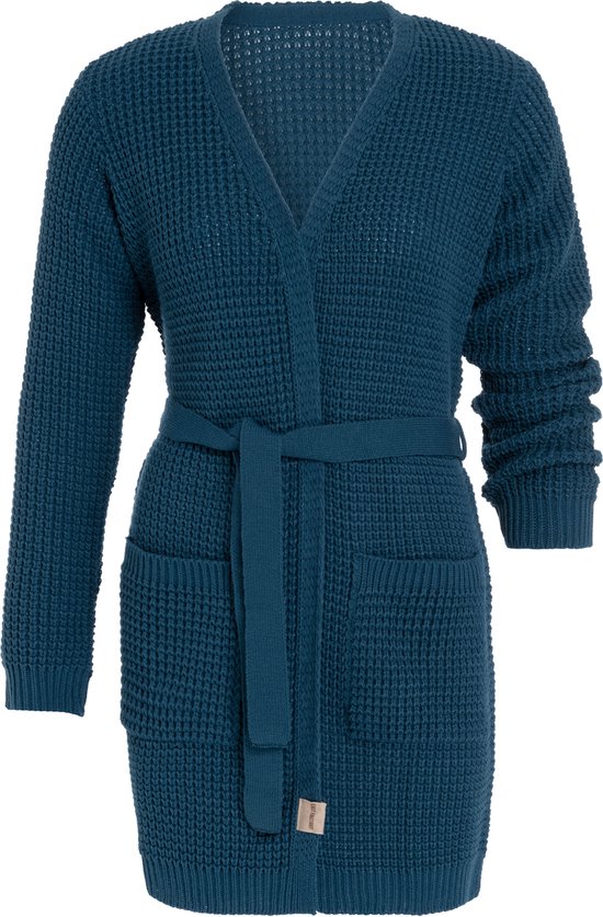 Knit Factory Robin Petrol Cardigan Femme - Pétrole - 40/42 - Avec poches latérales et ceinture