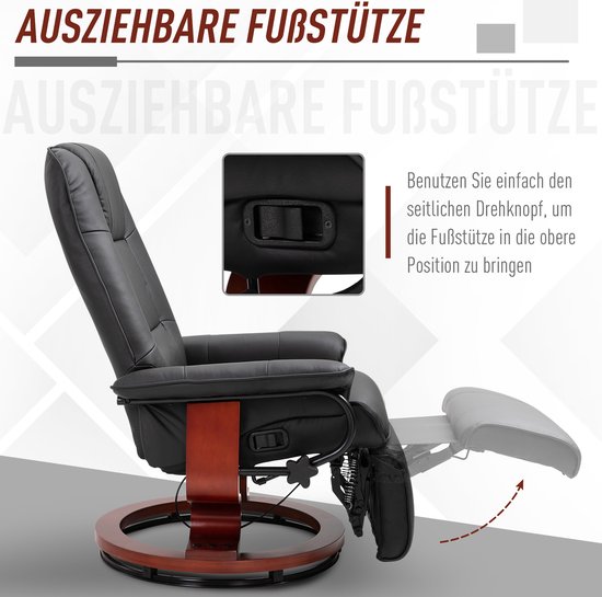 HOMCOM TV fauteuil verstelbare fauteuil kunstleder 360 ° draaistoel, kantelbare houten voet 833-621