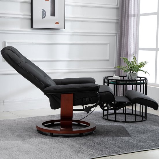 HOMCOM TV fauteuil verstelbare fauteuil kunstleder 360 ° draaistoel, kantelbare houten voet 833-621