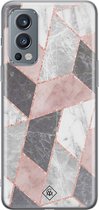 Casimoda® hoesje - Geschikt voor OnePlus Nord 2 - Stone grid marmer / Abstract marble - TPU - Backcover - Roze - Geometrisch patroon