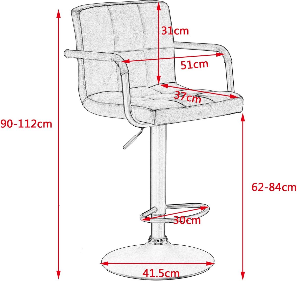 WOLTU Lot de 4 Tabouret de Bar en Velours.Réglables en Hauteur.Pivotant à 360°avec Dossier