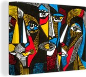Canvas - Olieverf - Kubisme - Schilderij - Kleuren - Hoofden - 120x90 cm - Muurdecoratie - Schilderijen op canvas