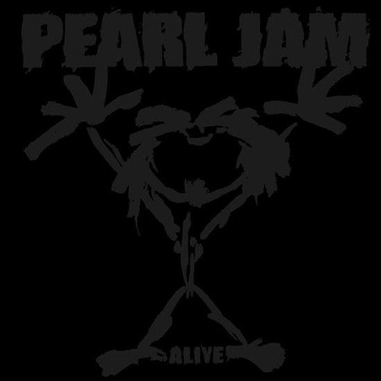 Zwarte hoes met grijs Pearl Jam logo en "Alive" in gestileerde letters.
