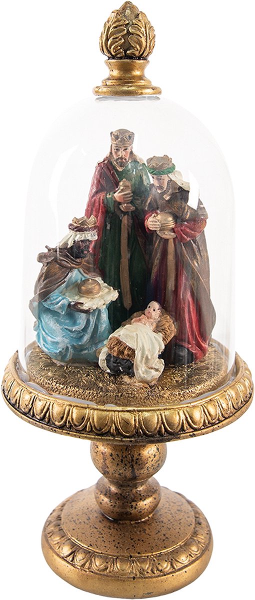 Stolp Kerstgroep 35 cm Goudkleurig Kunststof Glazen stolp