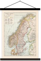 Posterhanger incl. Poster - Schoolplaat - Gedetailleerde kaart van Zweden en Noorwegen - 90x120 cm - Zwarte latten