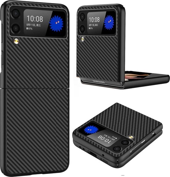 Kreek regelmatig Talloos Samsung Z Flip 4 hoesje Carbon Fiber Slim Protective Cover zwart - Hoesje  Samsung... | bol.com
