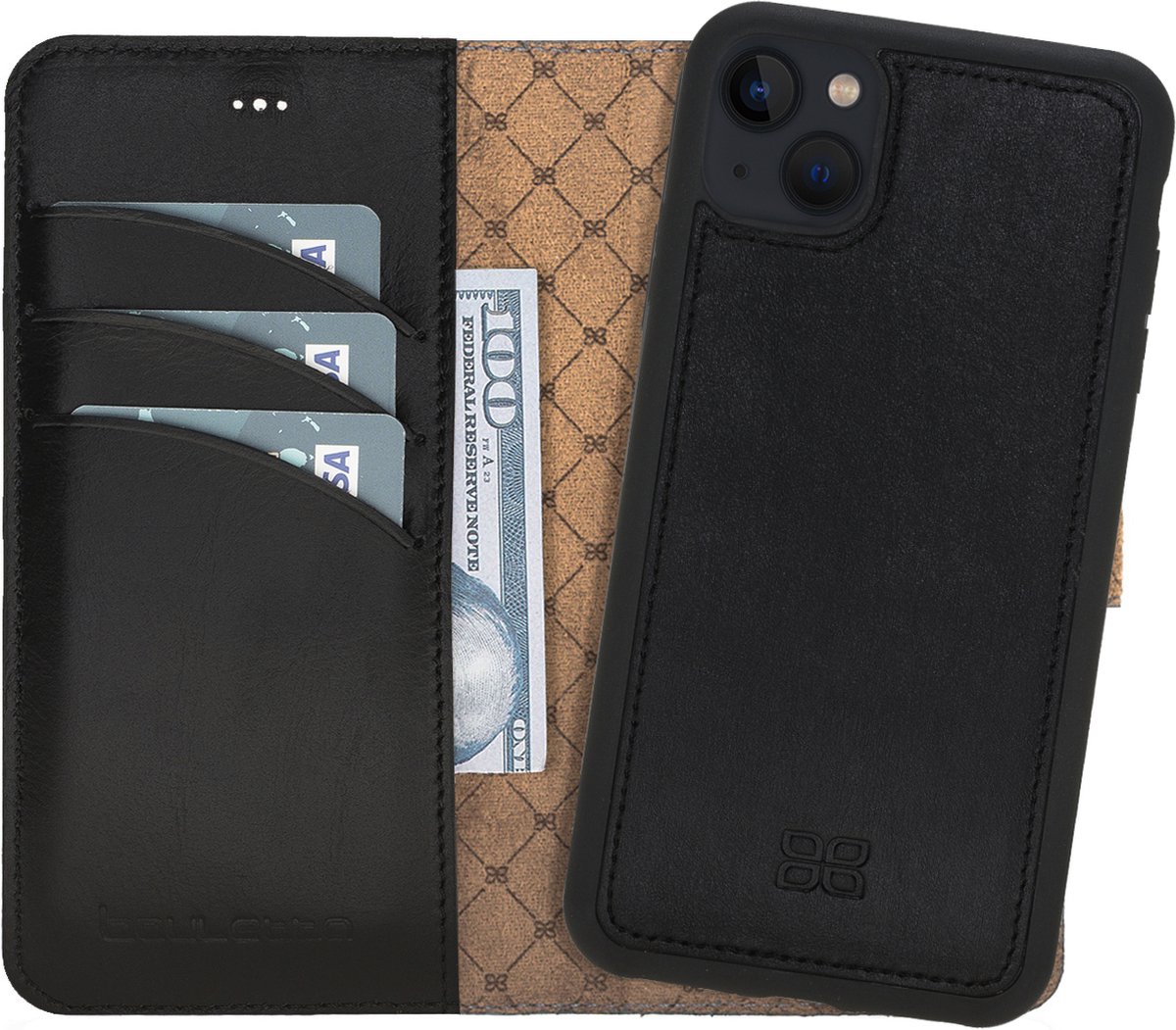 Bouletta geschikt voor iPhone 14 Plus lederen Uitneembare BookCase hoesje - Rustic Black