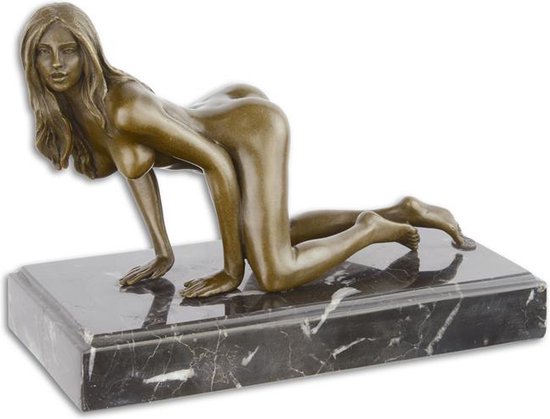 Bronzen beeld - Naakte vrouw - erotische sculptuur - 16,1 cm hoog