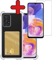 Hoesje Geschikt voor Samsung A23 Hoesje Met Pasjeshouder Siliconen Case Met Kaarthouder Met Screenprotector - Hoes Geschikt voor Samsung Galaxy A23 Hoesje Shock Proof Case - Transparant