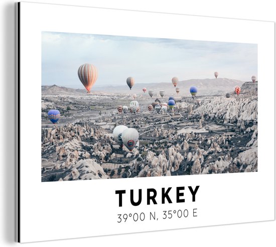 Wanddecoratie Metaal - Aluminium Schilderij Industrieel - Turkije - Cappadocië - Luchtballon - 60x40 cm - Dibond - Foto op aluminium - Industriële muurdecoratie - Voor de woonkamer/slaapkamer