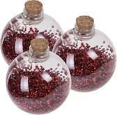 3x Boules de Noël transparentes à paillettes rouges 8 cm - Boules de Noël incassables - Décorations pour sapin de Noël rouge