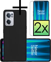 Hoes Geschikt voor OnePlus Nord CE 2 Hoesje Cover Siliconen Back Case Hoes Met 2x Screenprotector - Zwart