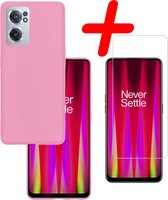 Hoes Geschikt voor OnePlus Nord CE 2 Hoesje Siliconen Back Cover Case Met Screenprotector - Hoesje Geschikt voor OnePlus Nord CE 2 Hoes Cover Hoesje - Lichtroze