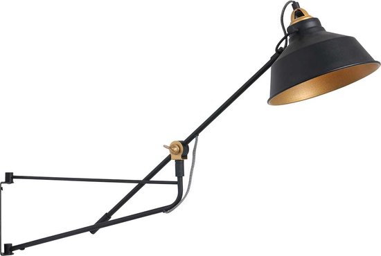 Zwarte industriële wandlamp met verstelbare zwenkarm • Verlichting Trends