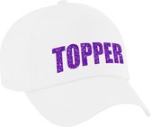 Topper verkleed pet wit met paarse letters - volwassenen - Toppers