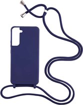 Shop4 - Samsung Galaxy S22 Plus Hoesje - Zachte Back Case TPU Siliconen met Koord Mat Donker Blauw