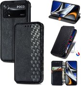 Luxe PU Lederen Ruitpatroon Wallet Case + Screenprotector voor Xiaomi Poco X4 Pro 5G _ Zwart