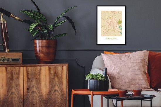 Fotolijst incl. Poster - Plattegrond - Pulheim - Stadskaart - Vintage - Kaart - 30x40 cm - Posterlijst