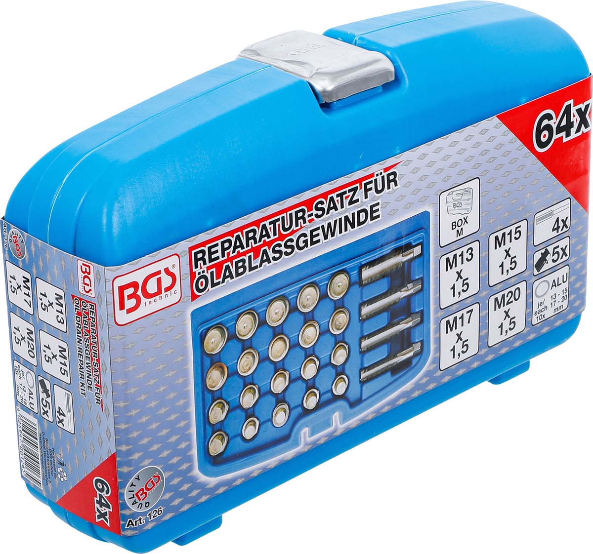 BGS - olieaftapplug - reparatieset - 64-delig