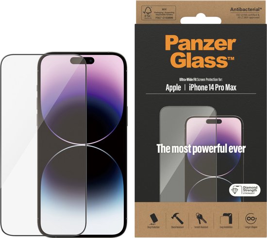 PanzerGlass Ultra-Wide Fit - Szkło Hartowane - iPhone 14 Pro Max - Antibacteriële Laag van Merkloos — afbeelding 3