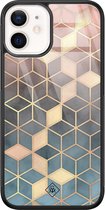 Casimoda® hoesje - Geschikt voor iPhone 12 Mini - Cubes Art - Luxe Hard Case Zwart - Backcover telefoonhoesje - Multi