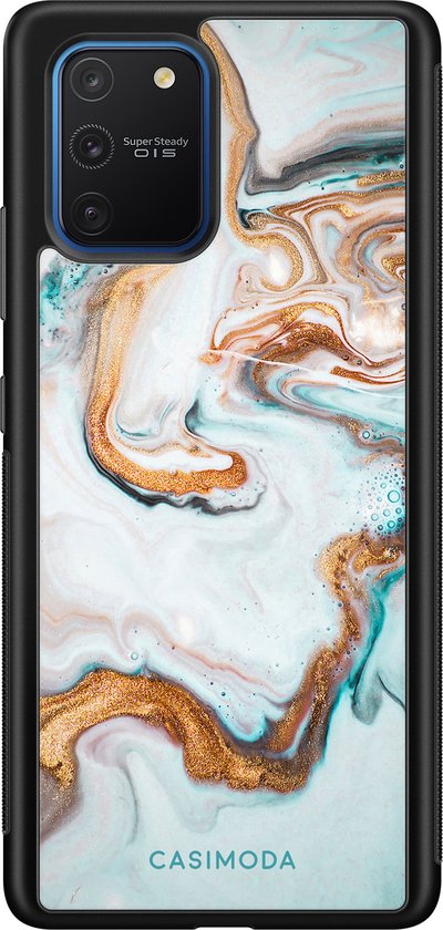 Coque Samsung Galaxy S10 Lite - Marbre Bleu Or - Blauw - Coque Rigide TPU Zwart - Marbre - Casimoda