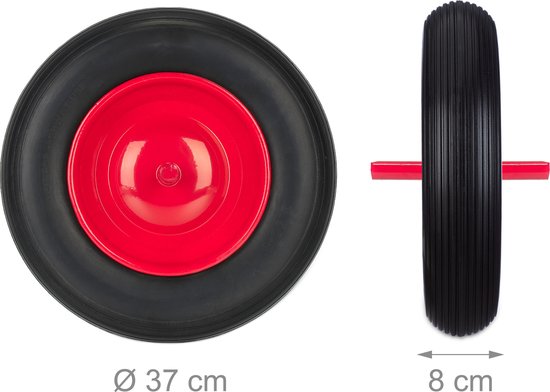 kruiwagenwiel - 3.50-8 - massief rubber - stalen velg - met as - tot 100 kg - zwart-rood van Merkloos	 — afbeelding 3
