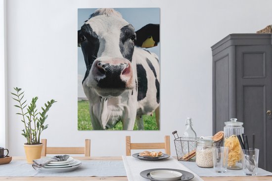 Toile - Vache - Zwart et blanc - Gros plan - Nature - Animal - Peinture sur toile vache - Décoration murale - 90x140 cm