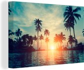 OneMillionCanvasses - Canvas - Palmboom - Water - Zon - Muurdecoratie - 150x100 cm - Canvasdoek - Schilderijen op canvas