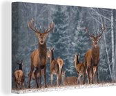 Canvas - Hert - Winter - Natuur - Wanddecoratie - Woonkamer - 60x40 cm - Schilderij hert - Canvas schilderij - Canvasdoek