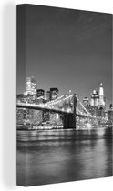 Canvas schilderij - Brooklyn - Brug - New York - Kamerdecoratie - Water - Zwart - Wit - 40x60 cm - Canvas doek - Canvas s