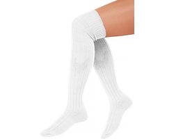 KIMU Sokken Wit - Maat 39 40 41 42 43 44 45 46 - Dames Heren Unisex - Witte Lange Kniekousen Voetbalsokken Sportsokken Kniesokken Gebreide Kousen Cheerleader Sinterklaas Kado