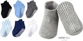 6 Paar - Baby Antislip Sokken Kind - 6-12 maanden - Blauw Grijs - Enkelsokken - Verbeterde kwaliteit