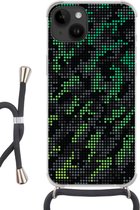 Geschikt voorApple Iphone 14 - Crossbody Case - Camouflage patroon van groene en grijze stippen - Siliconen - Crossbody - Backcover met Koord - Telefoonhoesje met koord - Hoesje met touw