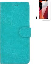 iPhone 14 Plus Hoesje - Bookcase - iPhone 14 Plus Screenprotector - Pu Leder Wallet Book Case Turquoise Cover + Screenprotector