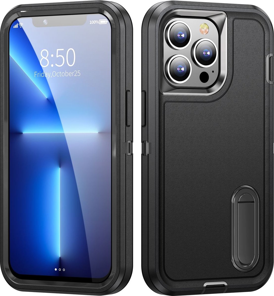 Mobigear Hoesje geschikt voor Apple iPhone 14 Plus Telefoonhoesje Hardcase | Mobigear Rugged Stand Backcover Shockproof met Standaard | Schokbestendig iPhone 14 Plus Telefoonhoesje | Anti Shock Proof - Zwart