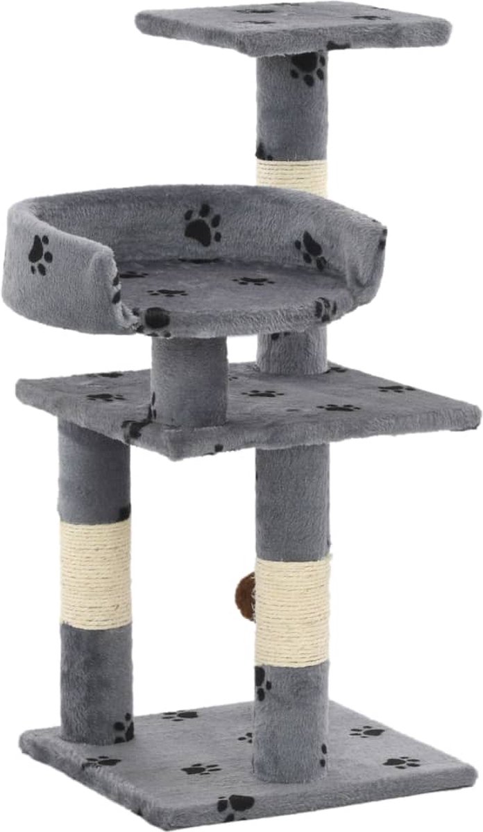 Decoways - Kattenkrabpaal met sisal krabpalen 65 cm pootafdrukken grijs