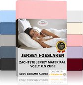 Silky Jersey  Zijdezachte Jersey Hoeslaken Strijkvrij 100% Gekamd Katoen - 100x200+30 cm  Roze