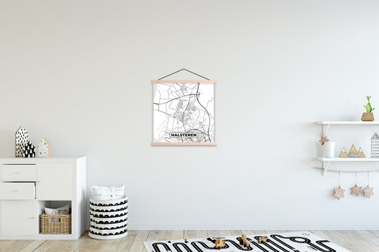 Porte-affiche avec affiche - Affiche scolaire - Plan de la ville - Halsteren - Plan d'étage - Carte - 40x40 cm - lattes vierges