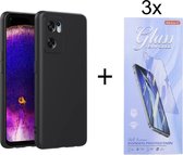 Hoesje Geschikt voor: Oppo Find X5 Lite Silicone - Zwart + 3X Tempered Glass Screenprotector - ZT Accessoires
