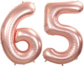 Ballon Feuille Numéro 65 Ans Rose Or Anniversaire Décoration Hélium Numéro Ballons Décoration De Fête Avec Paille - 86cm