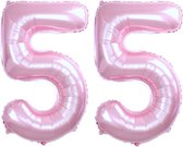 Folie Ballon Cijfer 55 Jaar Roze Verjaardag Versiering Helium Cijfer Ballonnen Feest versiering Met Rietje - 86Cm