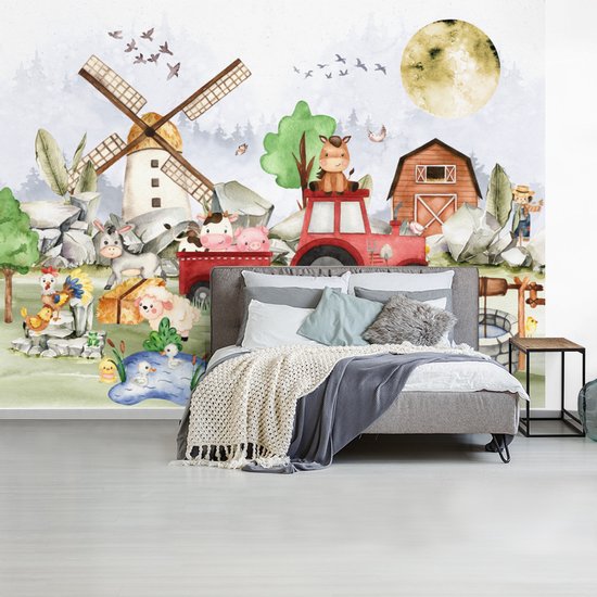 Papier peint - Papiers Papier peint photo Enfants - Ferme - Animaux - Largeur 295 cm x Hauteur 220 cm