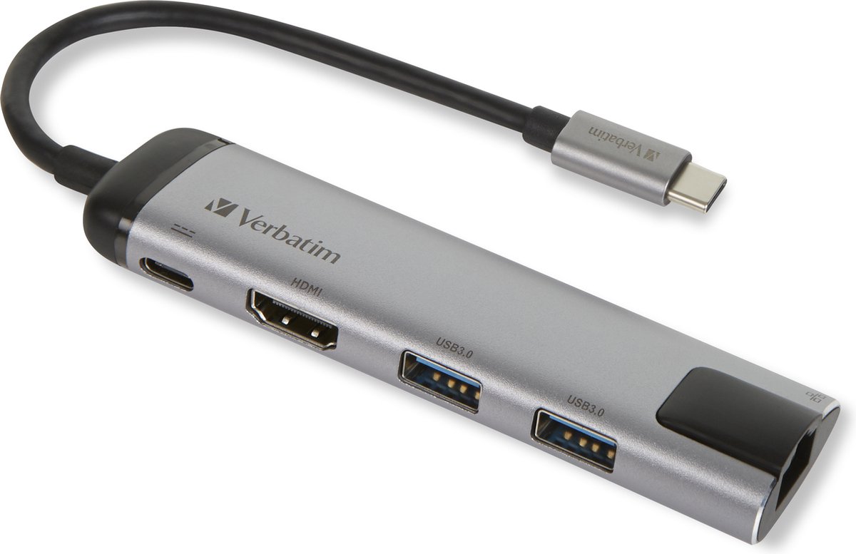 Verbatim Adapterhub USB-C - USB-C/2xUSB-A 3.0/HDMI/Eternet aluminium/aluminium 49141