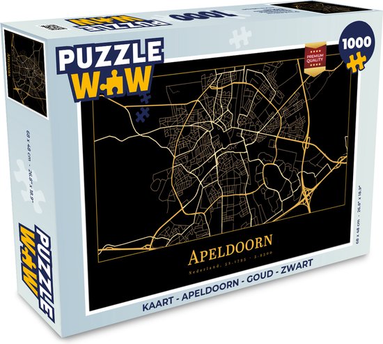 Puzzel Kaart - Apeldoorn - Goud - Zwart - Legpuzzel - Puzzel 1000 stukjes volwassenen