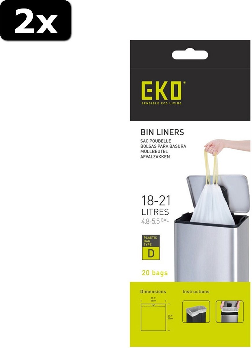 2x EKO Afvalzak Type D 1821 Liter Rol met 20 Afvalzakken