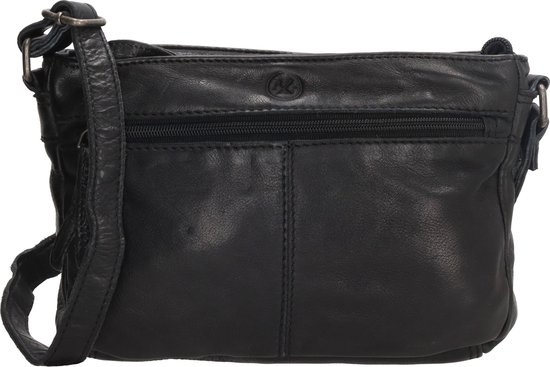 Zwarte leren cross-body tas van Hide & Stitches met ritssluiting en logo.
