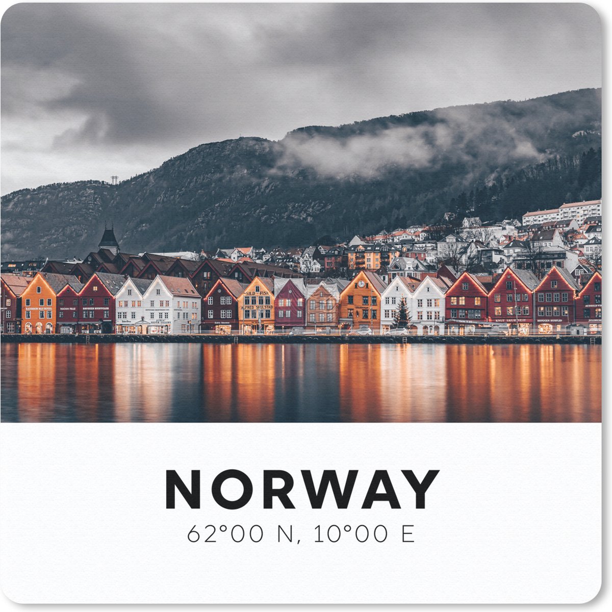 Muismat 30x30 cm - Mousepad Noorwegen - Bergen - Scandinavië - Muismatten