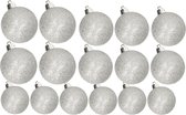 Kerstversiering set glitter kerstballen in het zilver 6 - 8 - 10 cm pakket - 50x stuks