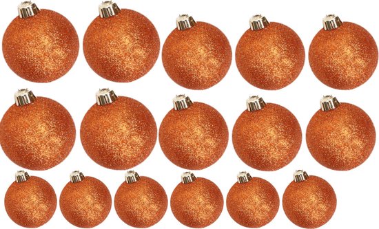 Kerstversiering set glitter kerstballen in het oranje 6 - 8 - 10 cm pakket - 50x stuks inhoud